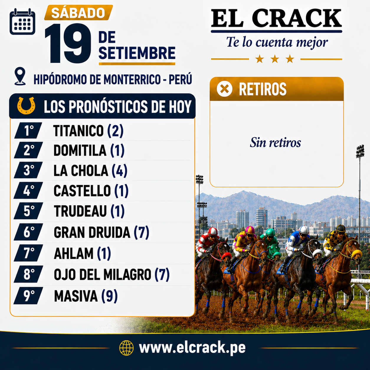 Flyer de pronósticos de Sábado 19 Setiembre